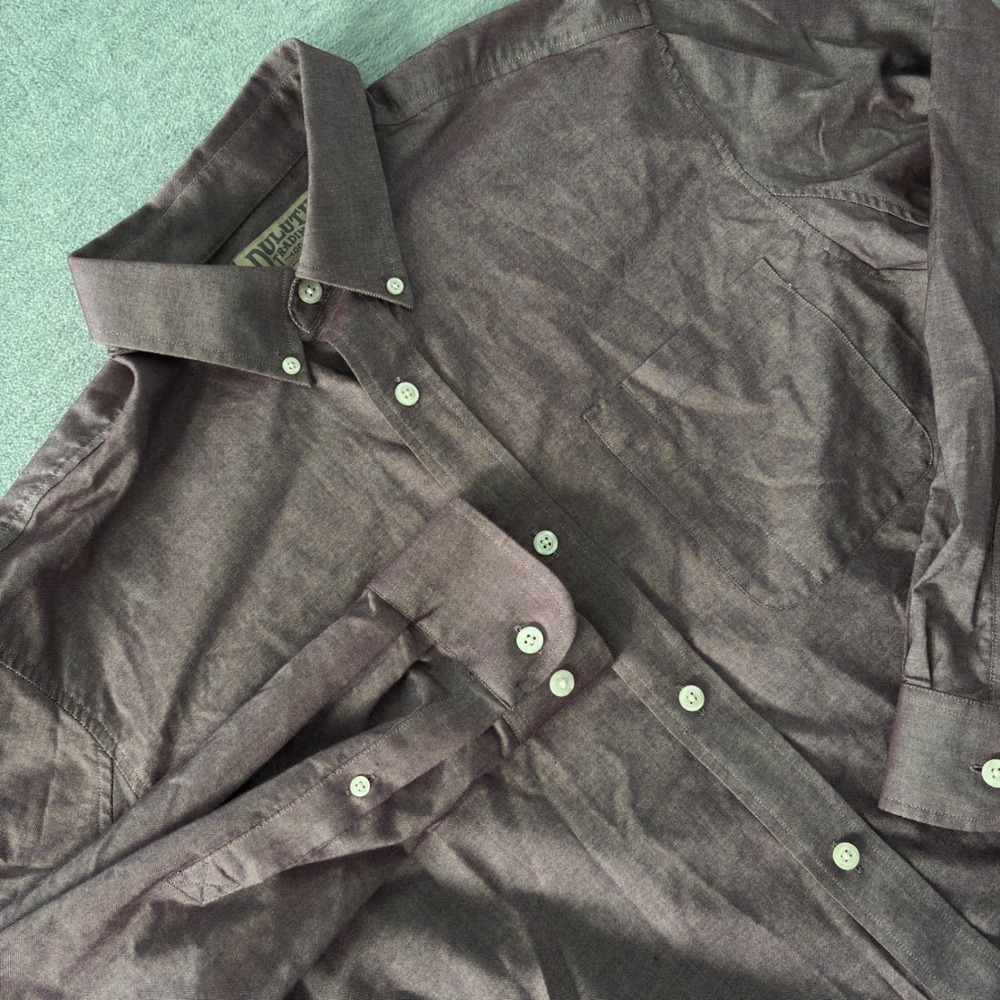 Duluth Trading Co Mens Large Burgundy Heathered Cotton Button Down Work Shirt